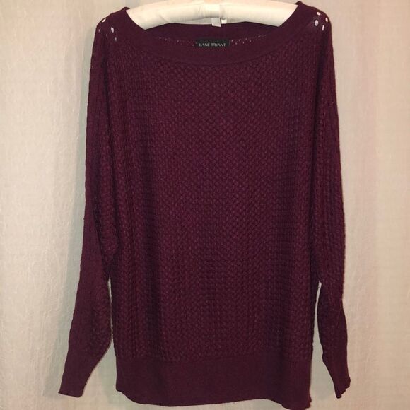 Lane Bryant 14 Burgundy Open Stitch Knit Boatneck Sweater - Picture 1 of 12